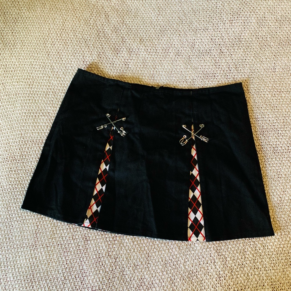Vintage Mini Skirt with Safety Pins Cotton Y2K Emo Goth sexy